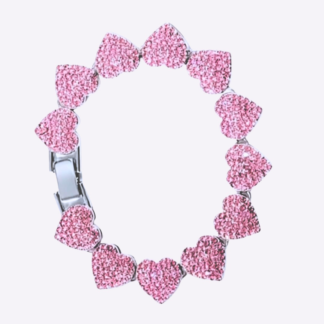 Pink Hearts Cuban Bracelet