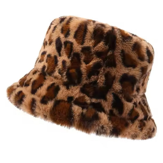 Leopard Print Plush Bucket Hat