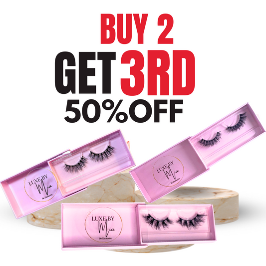 BUY 2 PAIRS OF STRIP LASHES GET 50%OFF 3RD PAIR