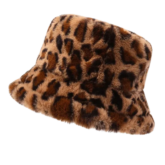 Leopard Print Plush Bucket Hat