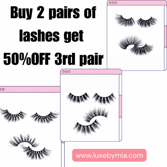 BUY 2 PAIRS OF STRIP LASHES GET 50%OFF 3RD PAIR