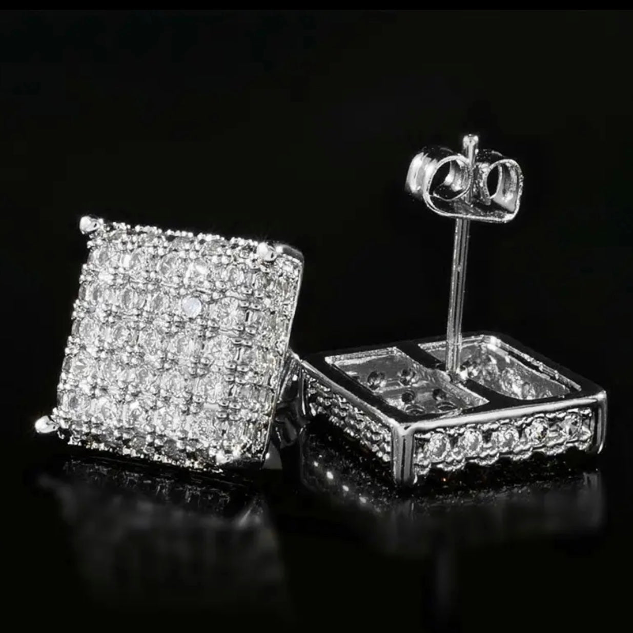 Men’s iced out studs square earrings