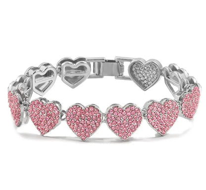 Pink Hearts Cuban Bracelet