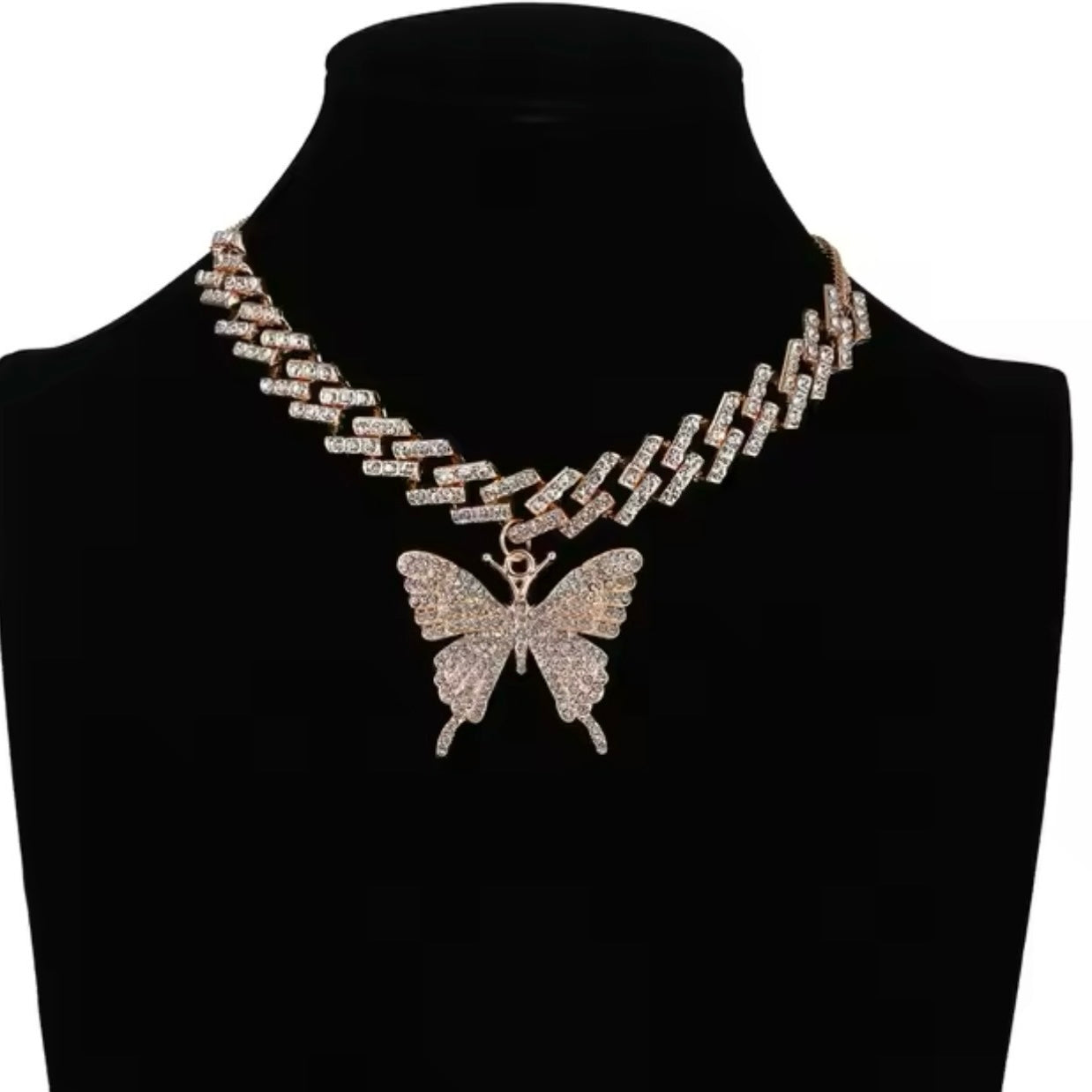 Iced Out Butterfly Cuban Link Choker Chain