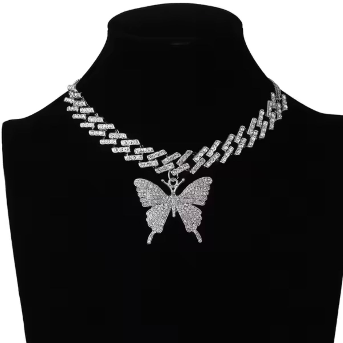 Iced Out Butterfly Cuban Link Choker Chain