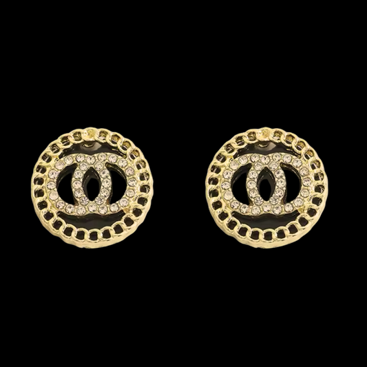 Black & Gold Round Stud Earrings