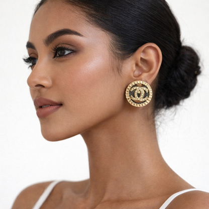 Black & Gold Round Stud Earrings