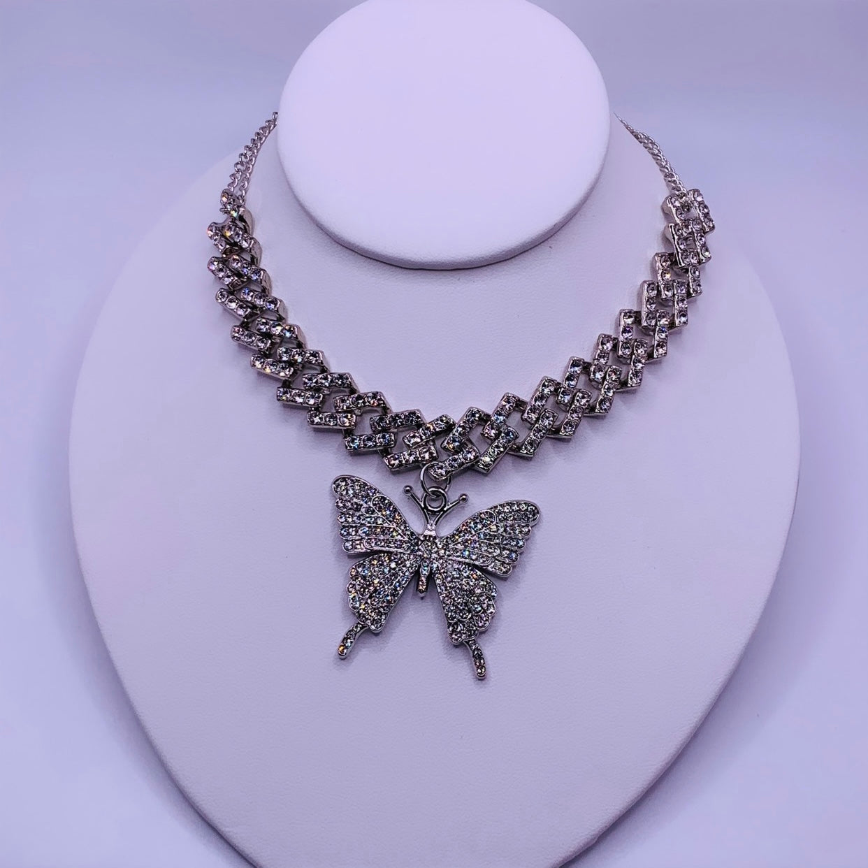 Iced Out Butterfly Cuban Link Choker Chain