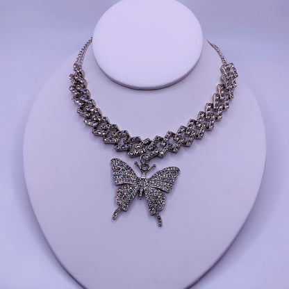 Iced Out Butterfly Cuban Link Choker Chain