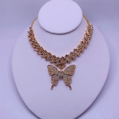 Iced Out Butterfly Cuban Link Choker Chain