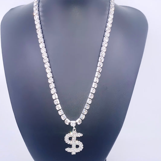 Icy Dollar Sign Pendant Necklace