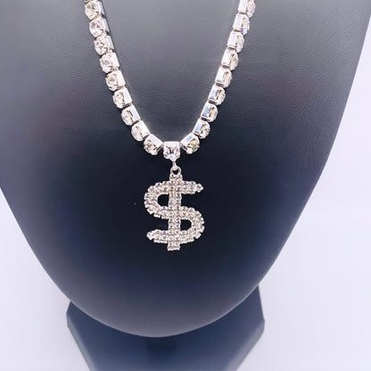 Icy Dollar Sign Pendant Necklace